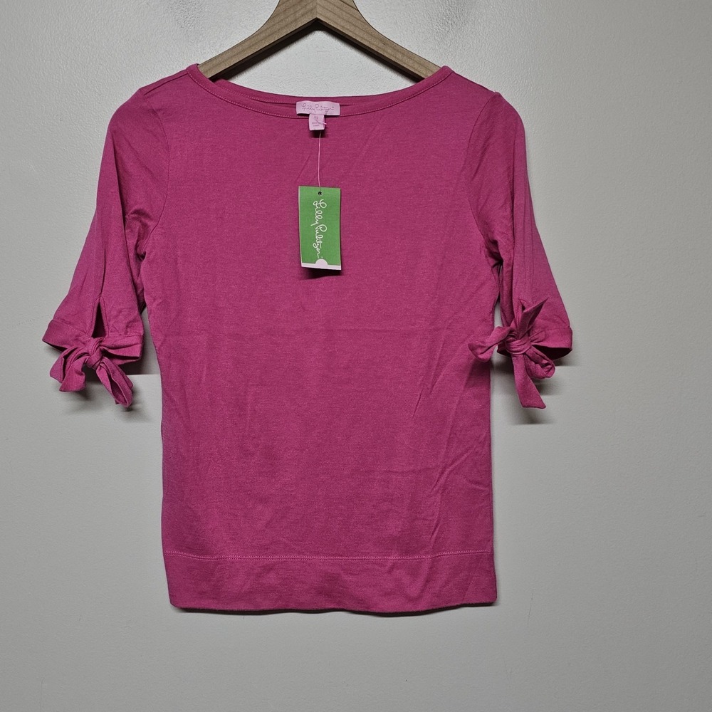 Lilly Pulitzer Abigale Ballet Top XS Tea Rose‎ Pink Tie Sleeve Knit NWT